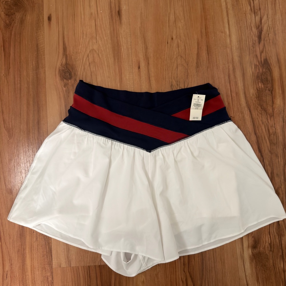 Aerie White and Navy Athletic Shorts with Red Accents